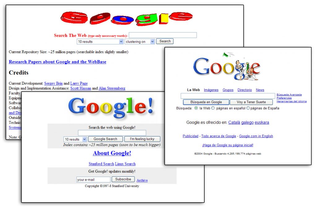 Distintas apariencias en la evolución de Google