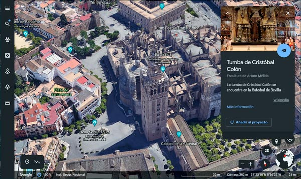 Vista de la Catedral de Sevilla (España) desde la versión web de Google Earth