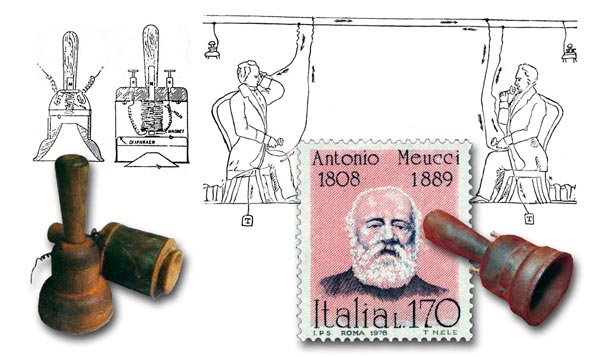 El teléfono de A. Meucci y dibujos de su patente (1871)