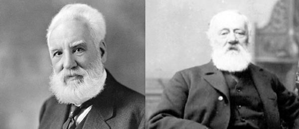 Alexander Graham Bell (izquierda) y Antonio Meucci (derecha)