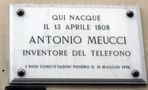 Placa en la casa donde nació Antonio Meucci en Florencia