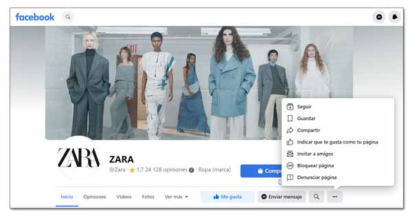 Página de Facebook de Zara