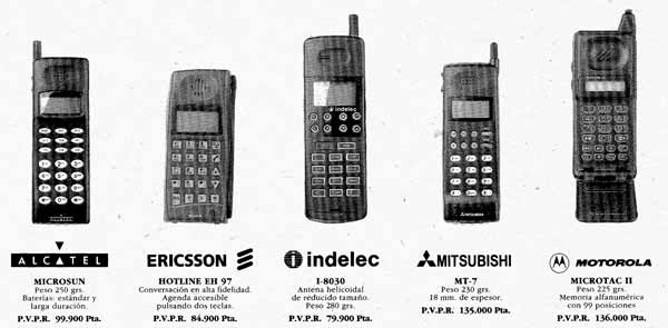 Anuncio de terminales de telefonía móvil en 1993 (1 euros = 166,386 pesetas)