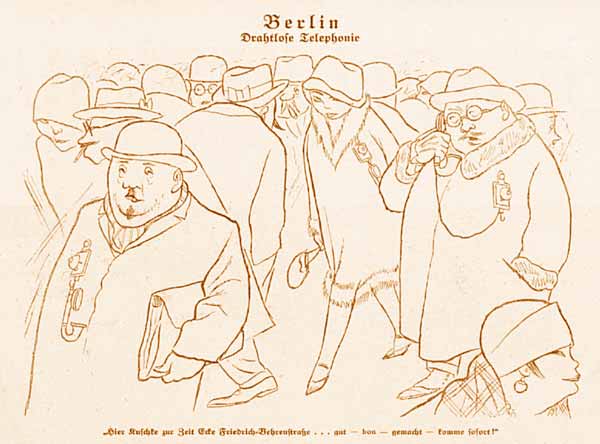 En 1926 el artista alemán Karl Arnold creo un dibujo titulado 'Telefonía inalámbrica' en la que se veía a la gente hablando por teléfono por la calle.