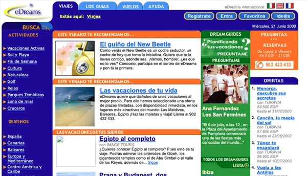 Web de eDreams en el año 2000