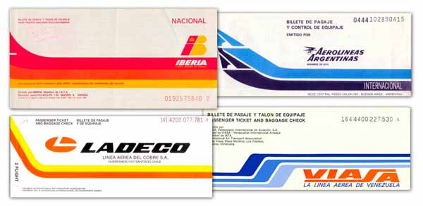 Billetes de avión de los años 1990 (talonarios con hojas autocopiativas)
