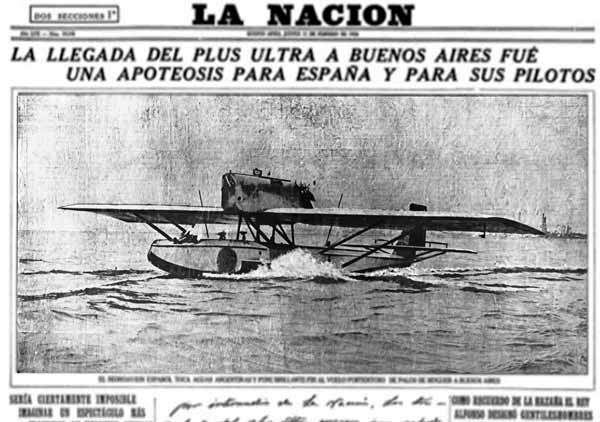 Noticia de la llegada del Plus Ultra a Buenos Aires en 1926
